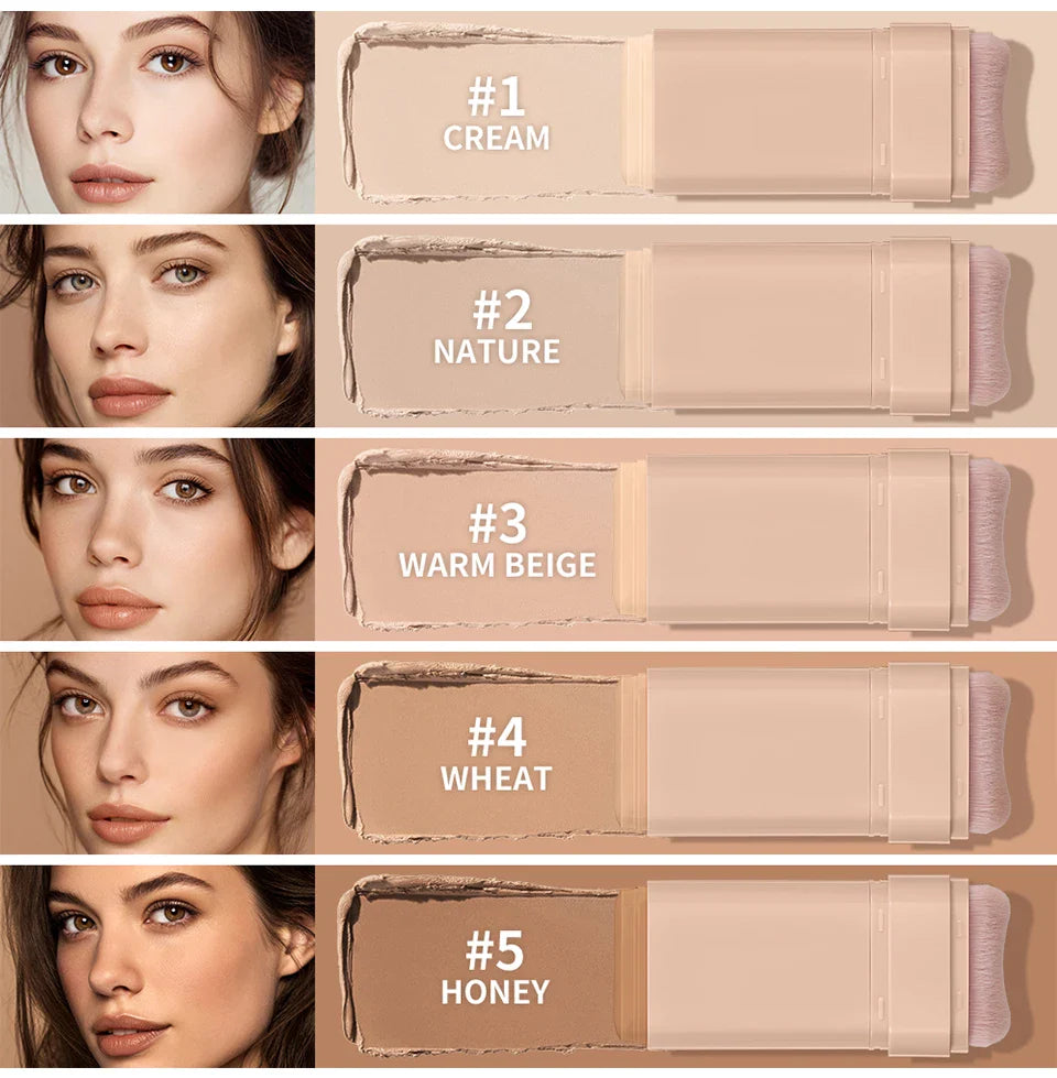 Skin Tint Foundation Stick with Brush Multi Use Matte Waterproof Long Lasting Oil Control Thin Coverage for Blemishes Concealer